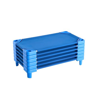 Stackable Kiddie Cot, Pack of 6,  Portable Toddler Nap Cots, Standard Size 40" L x 23" W Daycare Cots for Kids, Preschool Classroom Daycare Beds for Sleeping, Resting, Naptime, Blue