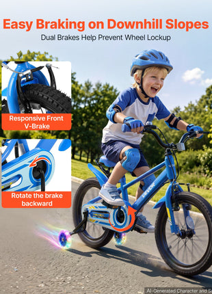 Kids Bike, 16 Inch Children Bicycle, Training Wheels BMX Style Blue, for Boys Girls Ages 4-7, Adjustable Seat & Handlebar, Front Brake and Rear Drum Brake, Cup Holder, High-Carbon Steel Frame