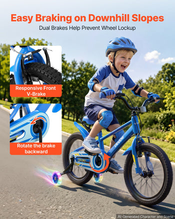 Kids Bike, 16 Inch Children Bicycle, Training Wheels BMX Style Blue, for Boys Girls Ages 4-7, Adjustable Seat & Handlebar, Front Brake and Rear Drum Brake, Cup Holder, High-Carbon Steel Frame