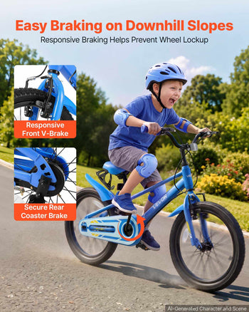 Kids Bike, 20 in Children Bicycle, with Kickstand BMX Style Blue, for Boys Girls Ages 7-13, Adjustable Seat & Handlebar, Front Brake and Rear Drum Brake, Cup Holder, High-Carbon Steel Frame