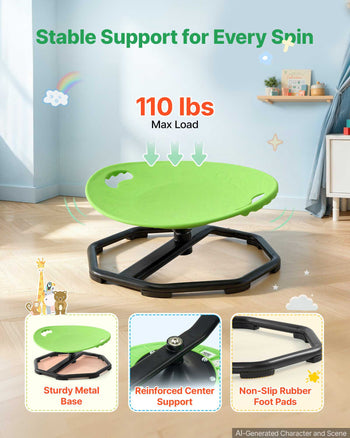 Spinning Chair for Autistic Kids Ages 2-6 Autism Sensory Toy 110 LBS, Sensory Swivel Seat Products for Children ADHD, Training Body Coordination Balance, 16.9" L x 14" W, Rounded Shape, Green