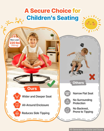 Spinning Chair for Autistic Kids Ages 3-12 Autism Sensory Toy 220 LBS, Sit and Spin Swivel Seat for Children ADHD, Secure & Supportive Backrest, Training Body Coordination, 25.6" L x 25.6" W, Red