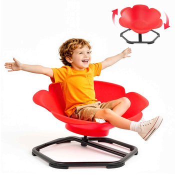 Spinning Chair for Autistic Kids Ages 3-12 Autism Sensory Toy 220 LBS, Sit and Spin Swivel Seat for Children ADHD, Secure & Supportive Backrest, Training Body Coordination, 25.6" L x 25.6" W, Red