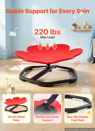 Spinning Chair for Autistic Kids Ages 3-12 Autism Sensory Toy 220 LBS, Sensory Swivel Seat Products for Children ADHD, Training Body Coordination Balance, 20.7" L x 20.7" W, Flower Shape, Red