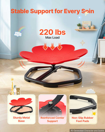 Spinning Chair for Autistic Kids Ages 3-12 Autism Sensory Toy 220 LBS, Sensory Swivel Seat Products for Children ADHD, Training Body Coordination Balance, 20.7" L x 20.7" W, Flower Shape, Red