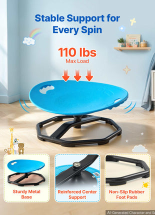 Spinning Chair for Autistic Kids Ages 2-6 Autism Sensory Toy 110 LBS, Sensory Swivel Seat Products for Children ADHD, Training Body Coordination Balance, 16.9" L x 14" W, Rounded Shape, Blue