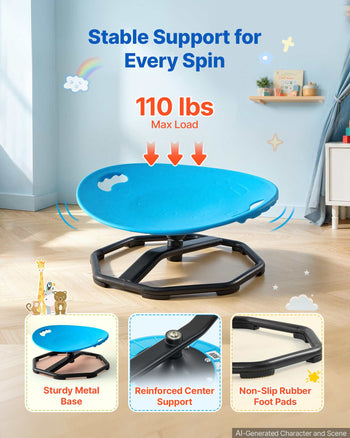 Spinning Chair for Autistic Kids Ages 2-6 Autism Sensory Toy 110 LBS, Sensory Swivel Seat Products for Children ADHD, Training Body Coordination Balance, 16.9" L x 14" W, Rounded Shape, Blue