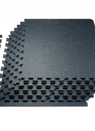 0.56 Inch Thick Gym Floor Mats, 12 Tiles Rubber Top with EVA Foam, 25" x 25" Gym Flooring Workout Mats with 48 sq.ft Coverage, Interlocking Puzzle Gym Mats for Gym, Home, Garage, Black & Blue