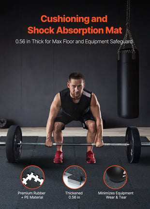 0.56 Inch Thick Gym Floor Mats, 12 Tiles Rubber Top with EVA Foam, 25" x 25" Gym Flooring Workout Mats with 48 sq.ft Coverage, Interlocking Puzzle Gym Mats for Gym, Home, Garage, Black & Blue