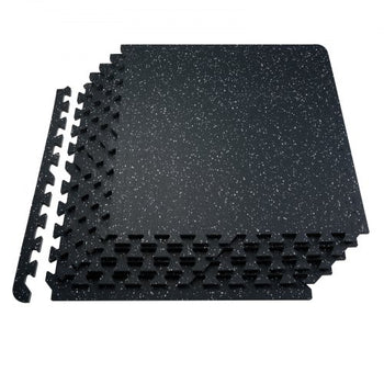 0.56 Inch Thick Gym Floor Mats, 12 Tiles Rubber Top with EVA Foam, 25" x 25" Gym Flooring Workout Mats with 48 sq.ft Coverage, Interlocking Puzzle Gym Mats for Gym, Home, Garage, Black & White