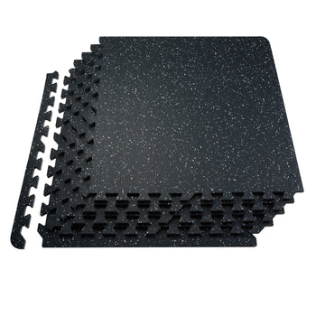 0.56 Inch Thick Gym Floor Mats, 6 Tiles Rubber Top with EVA Foam, 25" x 25" Gym Flooring Workout Mats with 25 sq.ft Coverage, Interlocking Puzzle Gym Mats for Gym, Home, Garage, Black & White