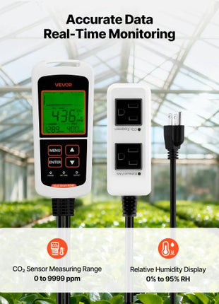 Carbon Dioxide Monitoring Controller, Dual Outlets CO2 Monitor & Controller, Carbon Dioxide Sensor Day and Night Detection Feature, NDIR CO2 Sensor for Greenhouse, Laboratories, Classrooms, Home