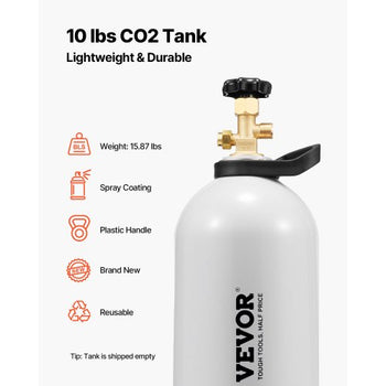 CO2 Tank, 10 lbs New Aluminum Alloy Cylinder, CO2 Air Tank with Light Spray Coating, CGA320 Valve, Handle & Adjustable Pressure, DOT Approved Cylinder for Draft Beer Dispensing and Soda Maker