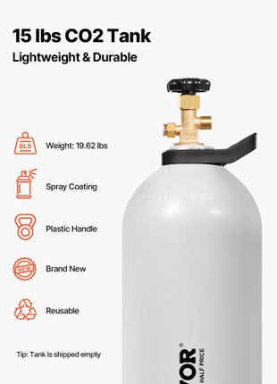 CO2 Tank, 15 lbs New Aluminum Alloy Cylinder, CO2 Air Tank with Light Spray Coating, CGA320 Valve, Handle & Adjustable Pressure, DOT Approved Cylinder for Draft Beer Dispensing and Soda Maker