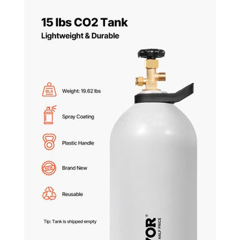 CO2 Tank, 15 lbs New Aluminum Alloy Cylinder, CO2 Air Tank with Light Spray Coating, CGA320 Valve, Handle & Adjustable Pressure, DOT Approved Cylinder for Draft Beer Dispensing and Soda Maker