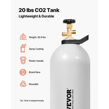 CO2 Tank, 20 lbs New Aluminum Alloy Cylinder, CO2 Air Tank with Light Spray Coating, CGA320 Valve, Handle & Purple Copper Siphon, DOT Approved Cylinder for Draft Beer Dispensing and Soda Maker