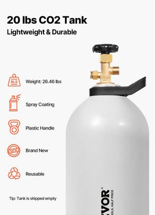 CO2 Tank, 20 lbs New Aluminum Alloy Cylinder, CO2 Air Tank with Spray Coating, CGA320 Valve, Handle & Adjustable Pressure, DOT & TC Approved Cylinder for Draft Beer Dispensing and Soda Maker