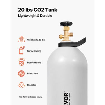 CO2 Tank, 20 lbs New Aluminum Alloy Cylinder, CO2 Air Tank with Spray Coating, CGA320 Valve, Handle & Adjustable Pressure, DOT & TC Approved Cylinder for Draft Beer Dispensing and Soda Maker