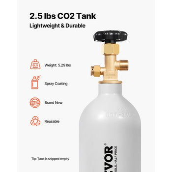 CO2 Tank, 2.5 lbs New Aluminum Alloy Cylinder, CO2 Air Tank with Light Gray Spray Coating, CGA320 Valve & Adjustable Pressure, DOT Approved Cylinder for Draft Beer Dispensing and Soda Maker
