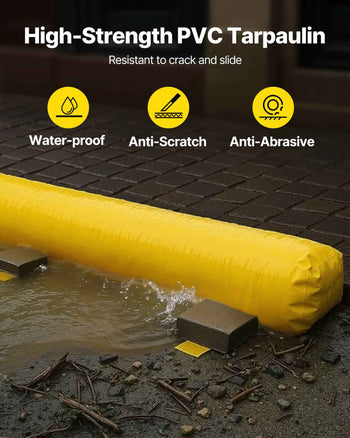 Flood Barrier, 12 ft Length x 12 in Height Sandbag Alternative, Water Barrier for Flooding with Great Waterproof Effect, Reusable PVC Water Diversion Tubes, Flood Barriers for Home, Door, Garage