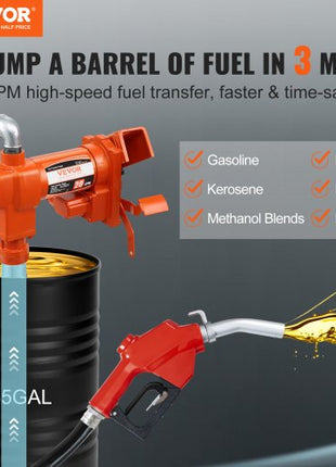 Fuel Transfer Pump, 12V DC 20 GPM 1/4 HP, Gasoline Extractor Pump with Automatic Nozzle, Discharge Hose & Suction Pipe for Gasoline, Diesel, Kerosene, Ethanol & Methanol Blends, and Biodiesel