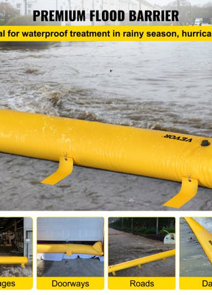 Flood Bag, 24 ft Length x 12 in Height, Reusable PVC Water Diversion Tubes, Lightweight with Excellent Waterproof Effect Used for Doorways, Garages, Yellow