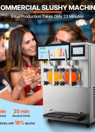 Commercial Slushy Machine, 2 x 12L / 3.17 Gal Double Tanks, Cool and Freeze Modes, Stainless Steel Margarita Smoothie Frozen Drink Maker, Slushie Machine for Party Cafes Restaurants Bars Home