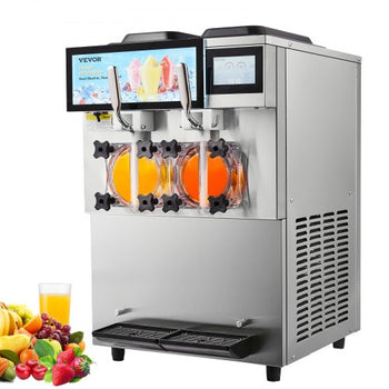 Commercial Slushy Machine, 2 x 12L / 3.17 Gal Double Tanks, Cool and Freeze Modes, Stainless Steel Margarita Smoothie Frozen Drink Maker, Slushie Machine for Party Cafes Restaurants Bars Home