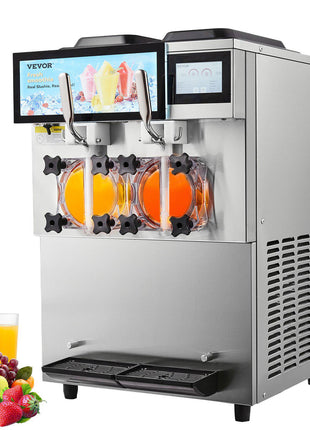 Commercial Slushy Machine, 2 x 12L / 3.17 Gal Double Tanks, Cool and Freeze Modes, Stainless Steel Margarita Smoothie Frozen Drink Maker, Slushie Machine for Party Cafes Restaurants Bars Home