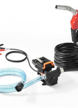 Fuel Transfer Pump, 12V DC 15 GPM 1/4 HP, Portable Electric Diesel Transfer Pump with Auto Shut-Off Fuel Nozzle, Long Inlet & Outlet Hose for Gasoline, Diesel, Kerosene, Methanol Blends