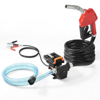 Fuel Transfer Pump, 12V DC 15 GPM 1/4 HP, Portable Electric Diesel Transfer Pump with Auto Shut-Off Fuel Nozzle, Long Inlet & Outlet Hose for Gasoline, Diesel, Kerosene, Methanol Blends