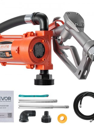 Fuel Transfer Pump, 12V DC 15 GPM, Cast Iron Diesel Transfer Pump Kit, with Manual Nozzle, Discharge Hose, Overheat Protection, Power Cable, Explosion-Proof, for Gasoline Diesel Kerosene & More