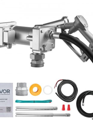 Fuel Transfer Pump, 12V DC 15 GPM, Cast Iron Diesel Transfer Pump Kit, with Manual Shut-Off Nozzle, Discharge Hose, Overheat Protection, 1/3 HP Explosion-Proof, for Gasoline Diesel Kerosene