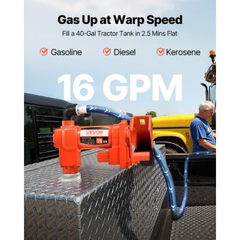 Fuel Transfer Pump, 12V DC 16 GPM 1/4 HP Diesel Pump, Extractor Pumps with Manual Nozzle, Discharge Hose and Suction Pipe, for Gasoline, Diesel, Kerosene, Ethanol-Methanol Blends & Biodiesel
