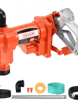 Fuel Transfer Pump, 12V DC 20 GPM 1/4 HP Diesel Pump, Extractor Pumps with Manual Nozzle, Discharge Hose and Suction Pipe, for Gasoline, Diesel, Kerosene, Ethanol-Methanol Blends & Biodiesel