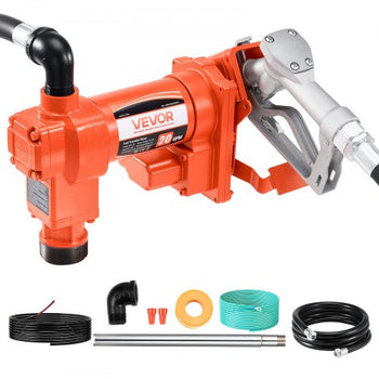 Fuel Transfer Pump, 12V DC 20 GPM 1/4 HP Diesel Pump, Extractor Pumps with Manual Nozzle, Discharge Hose and Suction Pipe, for Gasoline, Diesel, Kerosene, Ethanol-Methanol Blends & Biodiesel