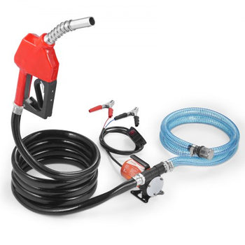 Fuel Transfer Pump, 12V DC 8 GPM 1/6 HP, Portable Electric Diesel Transfer Pump with Auto Shut-Off Fuel Nozzle, Long Inlet & Outlet Hose for Gasoline, Diesel, Kerosene, Methanol Blends