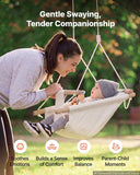 Baby Swing 66 lbs Weight Capacity 3 Modes Canvas Hammock Swing White, for Indoor and Outdoor, 5-Point Harness and Tree Straps, Wooden Hanging Seat with Integrated Cushion for Baby to Toddler