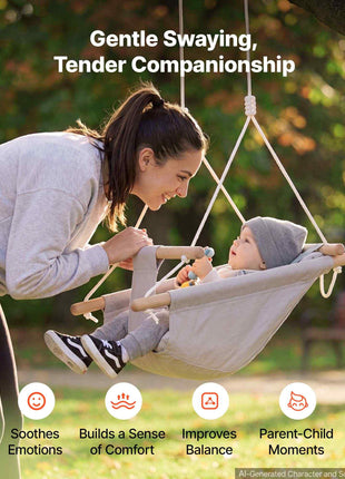 Baby Swing 66 lbs Weight Capacity 3 Modes Canvas Hammock Swing Gray, for Indoor and Outdoor, 5-Point Harness and Tree Straps, Wooden Hanging Seat with Integrated Cushion for Baby to Toddler
