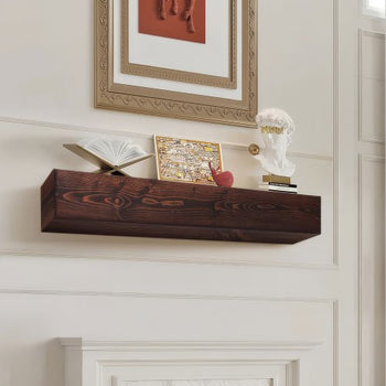 Fireplace Mantel, 60" x 8" x 6", 50 lbs Weight Capacity, Natural Wood Mantel for Over Fireplace, Wall Mounted Floating Farmhouse Shelf, Handcrafted Fireplace Mantel for Wall Decor, Rustic Brown