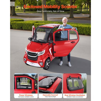 4-Wheel Enclosed Mobility Scooter for Seniors Adults, 660lbs Capacity, 3-Seater 2000W Electric Recreational Mobility Scooter 45 Miles Long Range, Remote Unlock, All-Terrain for Touring Shopping