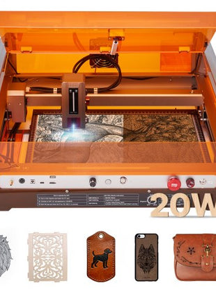 Laser Engraver, 20W, Laser Engraving and Cutting Machine with Enclosure Camera, Laser Cutter, 15.7 x 15.7 in Working Area, 30000 mm/min, for Wood, Leather, Glass, Paper, Certain Metal, Class 1