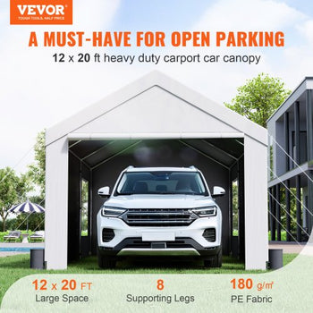 Carport, 12 x 20 ft Heavy Duty Car Canopy with Roll-up Ventilated Windows, Extra Large Portable Garage with Removable Sidewalls, UV Resistant Tarp for SUV, Truck, Boat