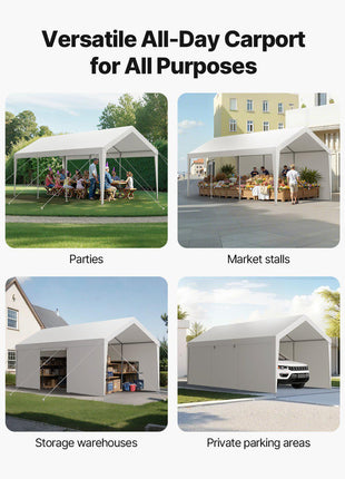 Carport, 10 x 20 FT Outdoor Car Canopy, Potable Carport with Removable Sidewalls & Door, Heavy Duty Car Shelter, UV-Resistant & Water-Resistant, All-Season Protection for Automobile Boat White