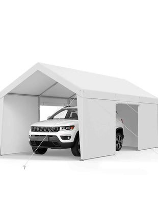 Carport, 10 x 20 FT Outdoor Car Canopy, Potable Carport with Removable Sidewalls & Door, Heavy Duty Car Shelter, UV-Resistant & Water-Resistant, All-Season Protection for Automobile Boat White