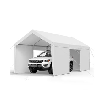 Carport, 12 x 20 FT Outdoor Car Canopy, Potable Carport with Removable Sidewalls & Door, Heavy Duty Car Shelter, UV-Resistant & Water-Resistant, All-Season Protection for Automobile Boat White