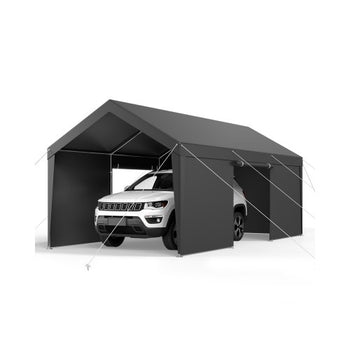 Carport, 10 x 20 FT Outdoor Car Canopy, Potable Carport with Removable Sidewalls & Door, Heavy Duty Car Shelter, UV-Resistant & Water-Resistant, All-Season Protection for Automobile Boat Grey