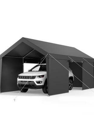 Carport, 12 x 20 FT Outdoor Car Canopy, Potable Carport with Removable Sidewalls & Door, Heavy Duty Car Shelter, UV-Resistant & Water-Resistant, All-Season Protection for Automobile Boat Grey