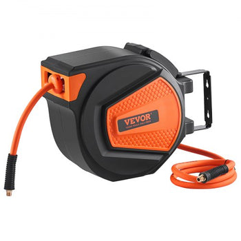 Retractable Air Hose Reel, 3/8 IN x 50 FT Hybrid Air Hose Max 300PSI, Air Compressor Hose Reel with 5 In Lead in, Ceiling / Wall Mount Enclosed Air Reel, 180° Swivel Mount
