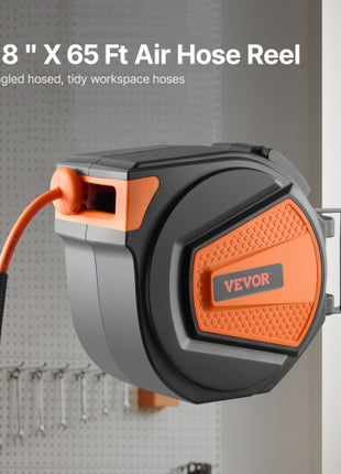 Retractable Air Hose Reel, 3/8IN x 65FT Hybrid Air Hose Max 300PSI, Air Compressor Hose Reel Auto-Rewind with 6.6 FT Lead in, Ceiling/Wall Mount Enclosed PP Reel & Built-in 180° Swivel Bracket